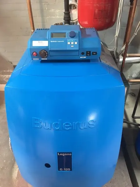 Blue Buderus oil boiler installation
